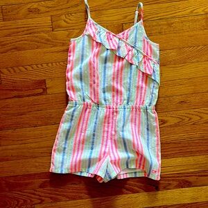 Girls 1 piece romper pink, blue, yellow striped